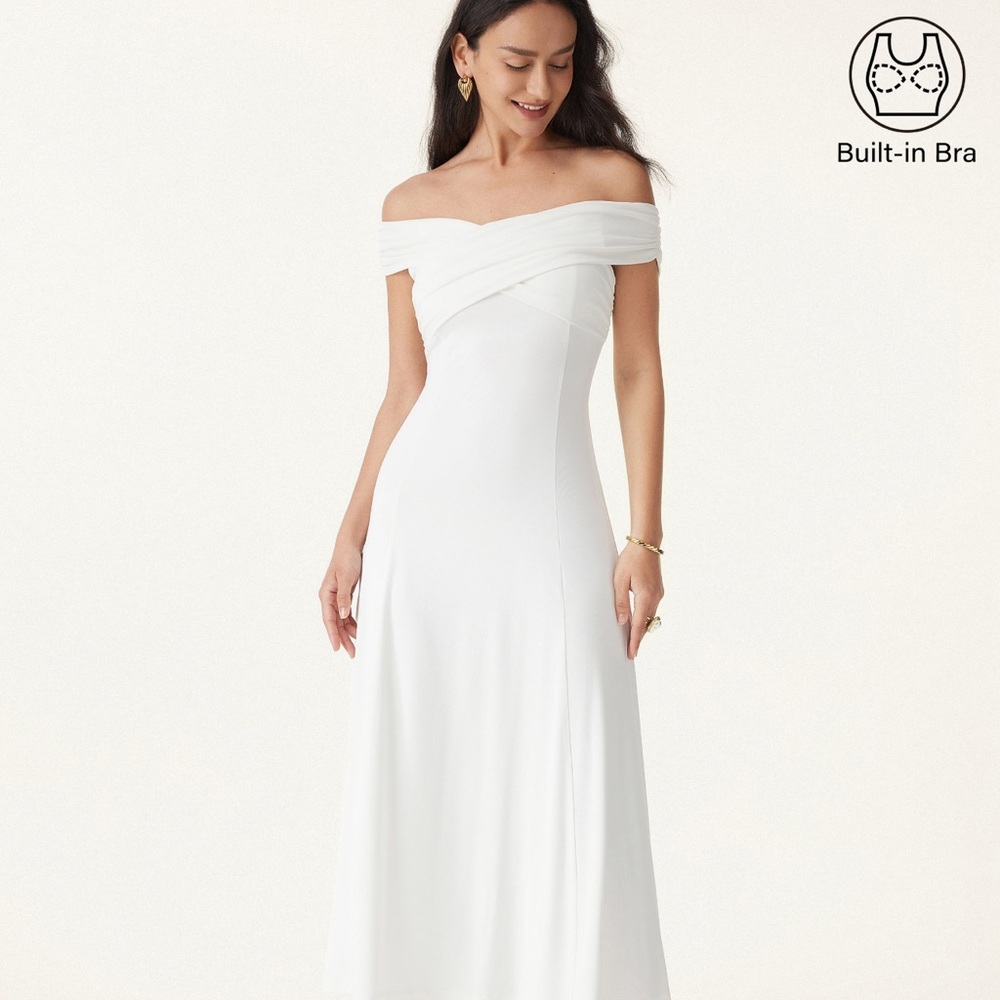 OGL White Off-Shoulder Short Sleeve Gown